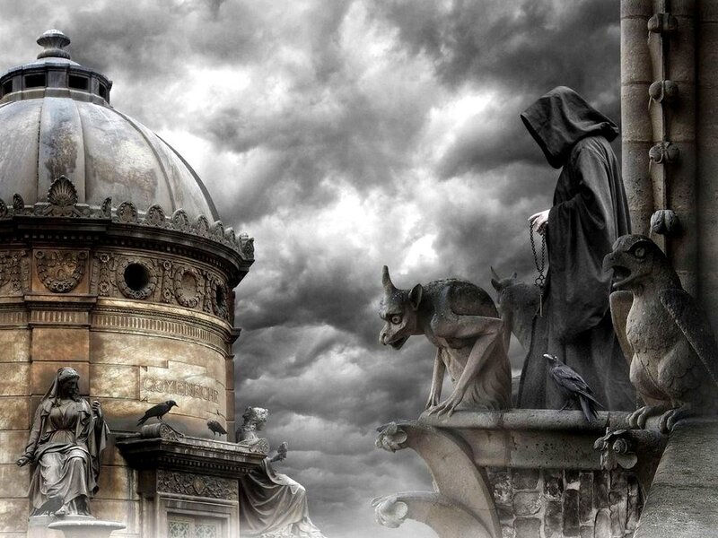 Gothic cathedral with gargoyles