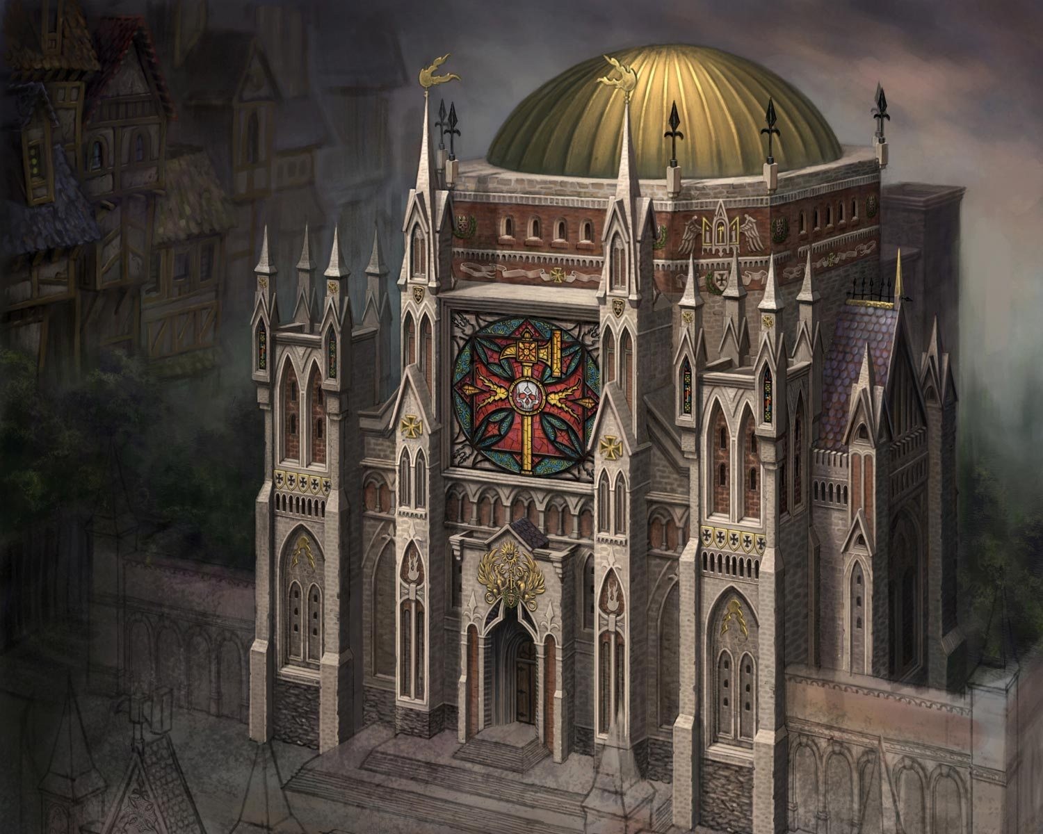 Gothic cathedral with golden dome
