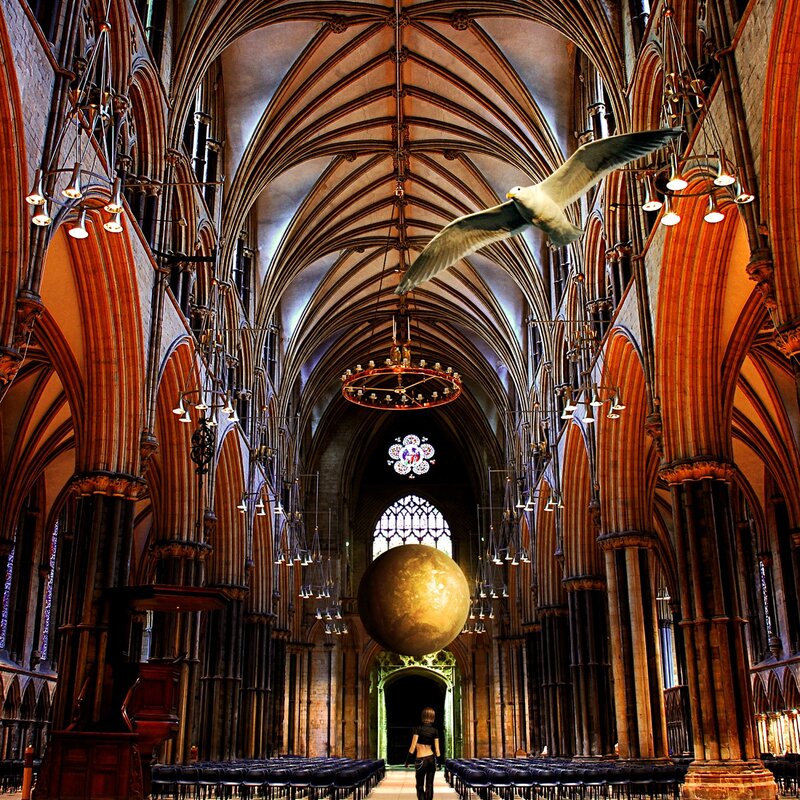 Gothic cathedral with surreal elements