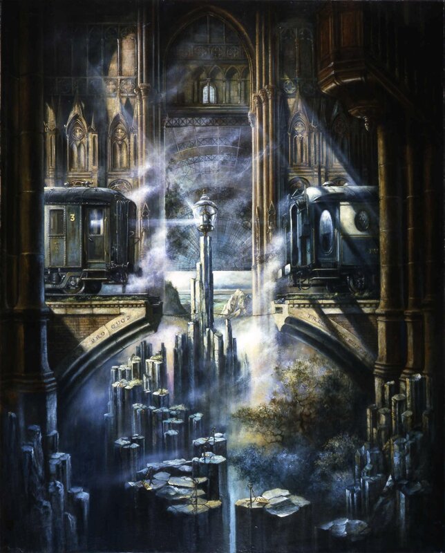 Gothic cathedral with trains