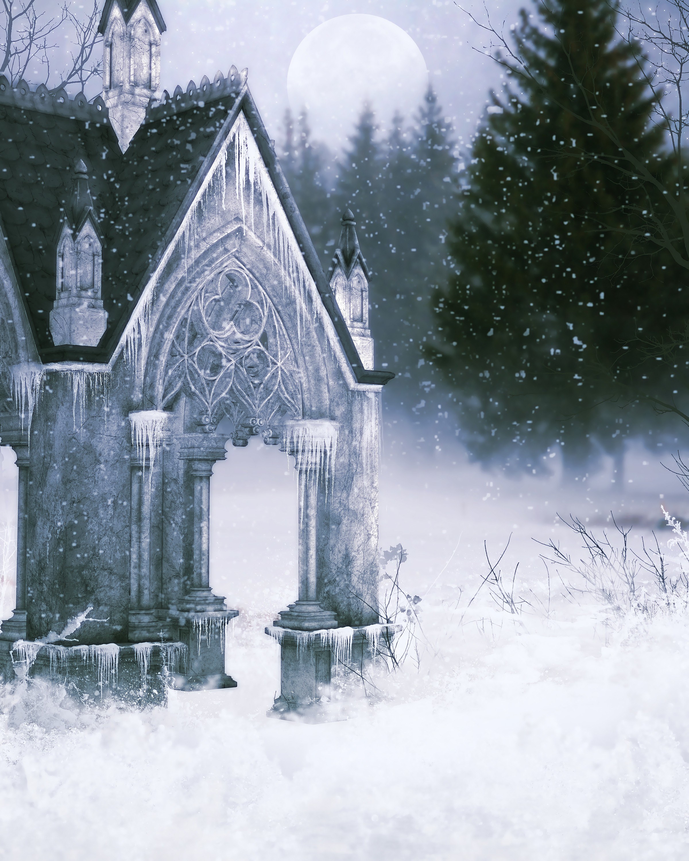 Gothic chapel in winter