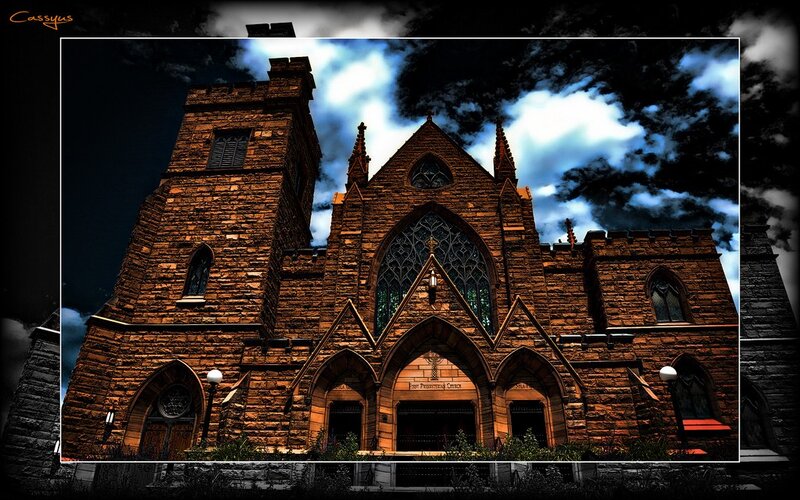 Gothic church at dusk