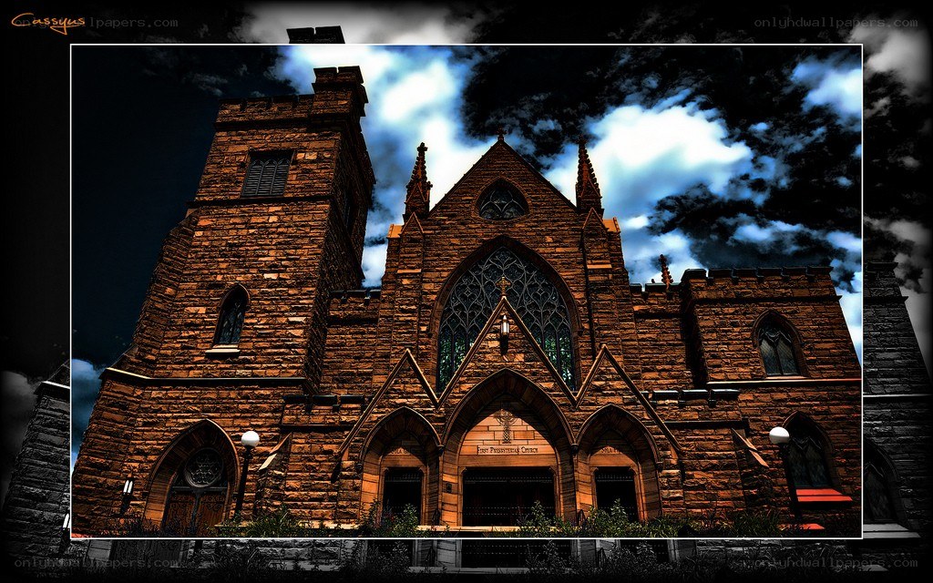Gothic church at dusk