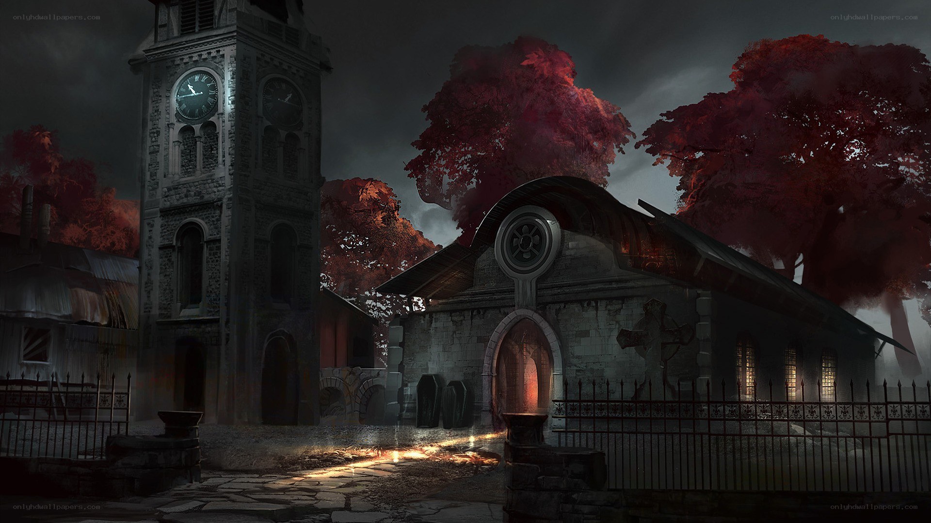 Gothic church at dusk