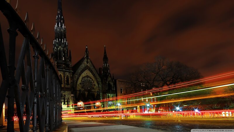 Gothic Church at Night — Black, Dramatic, Photograph, Fence
