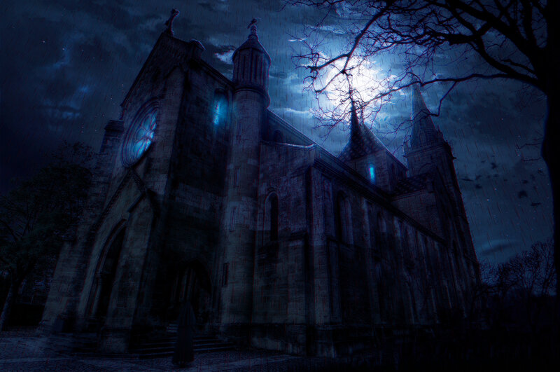Gothic Church at Night — Blue, Dark