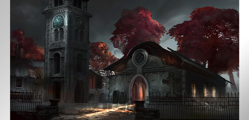Gothic Church at Night — Gray, Dark