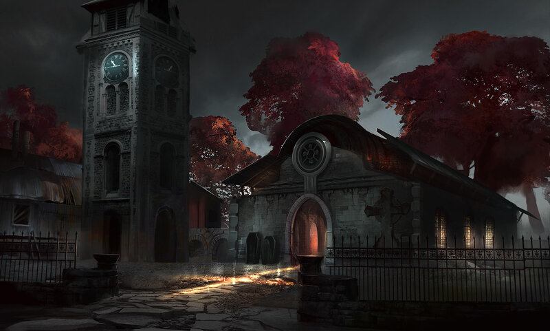 Gothic Church at Night — Gray