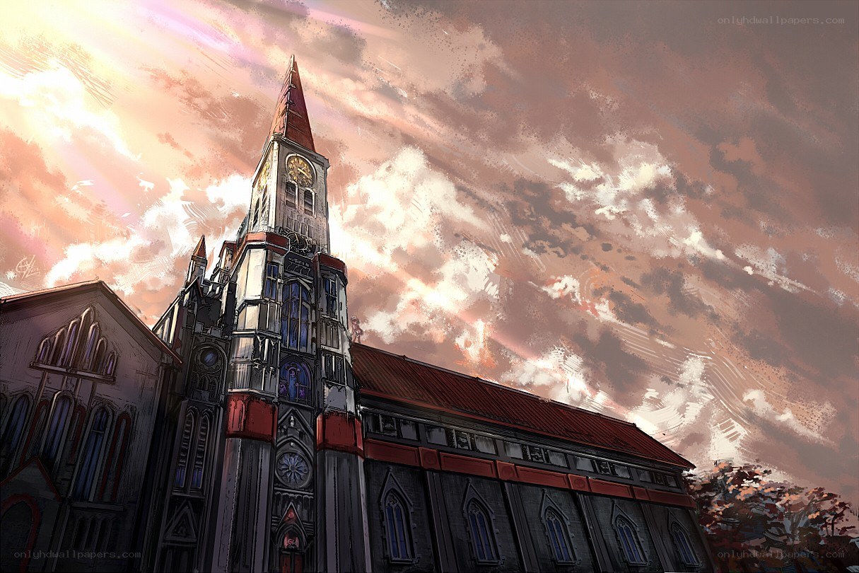 Gothic church at sunset