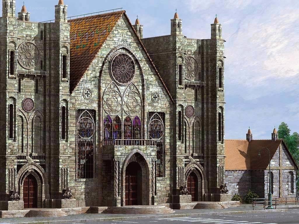 Gothic church with stained glass