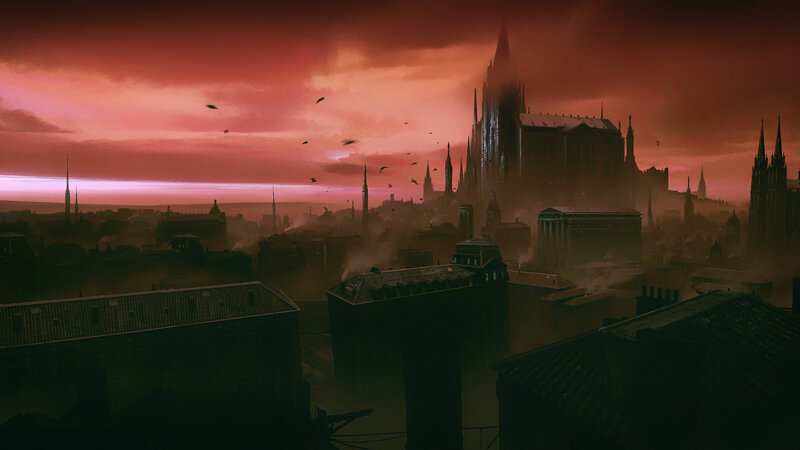 Gothic City at Dusk — Red