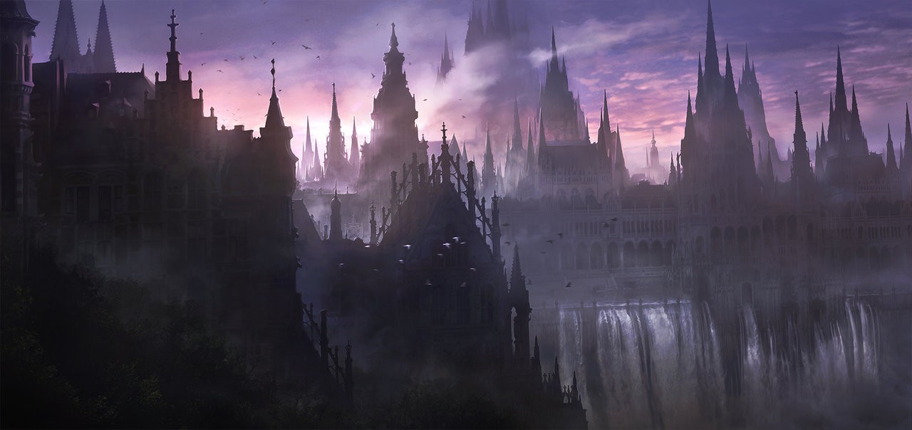 Gothic city at dusk