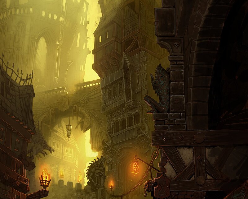 Gothic city at golden hour