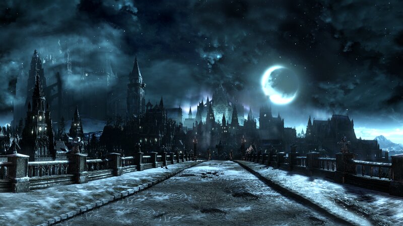 Gothic City at Night — Blue, Dark, Mysterious