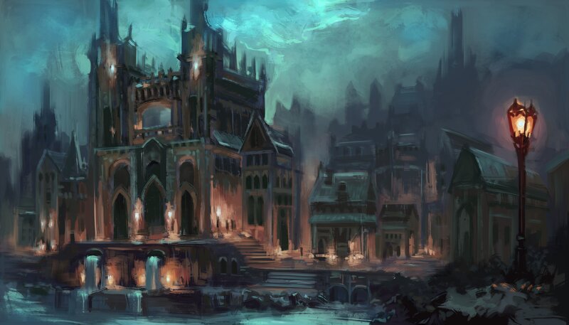Gothic City at Night — Blue, Dark