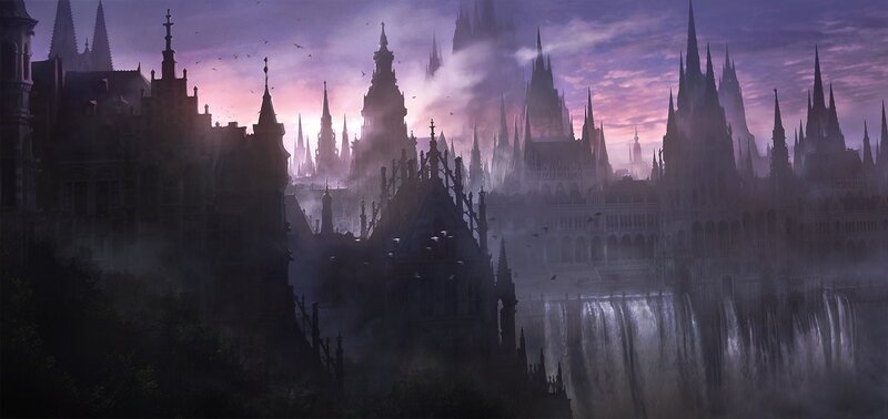 Gothic City Skyline — Purple