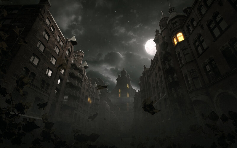 Gothic City Street at Night