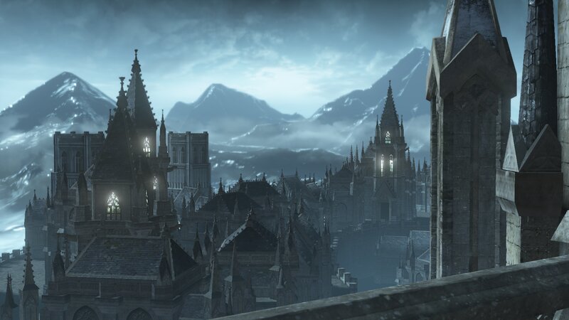 Gothic City with Mountains