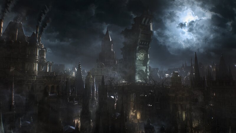 Gothic Cityscape at Night — Black