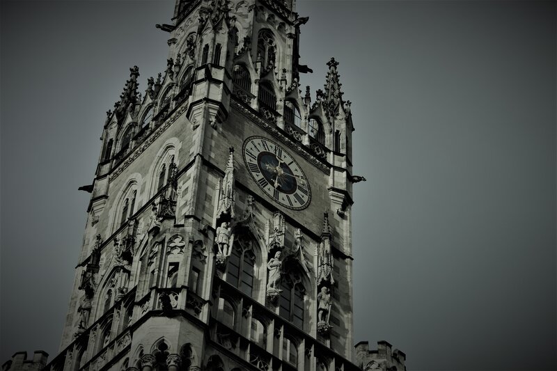 Gothic Clock Tower — Gray, Dramatic