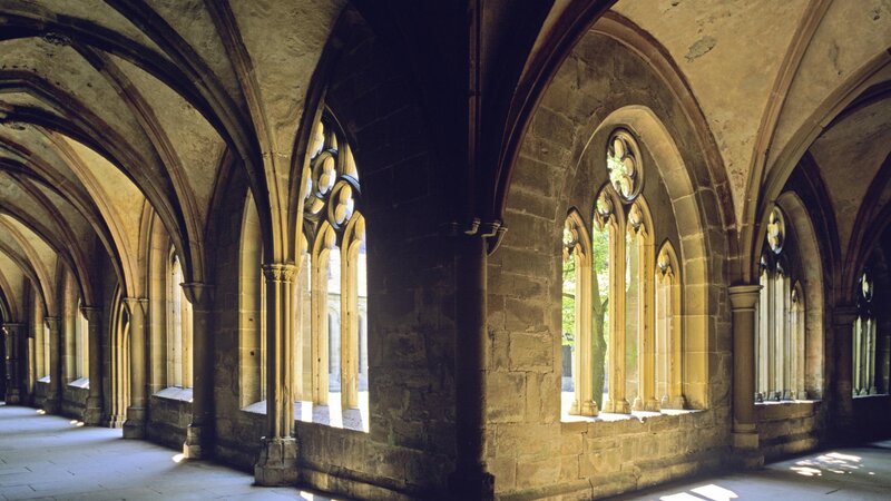 Gothic cloister with arched windows