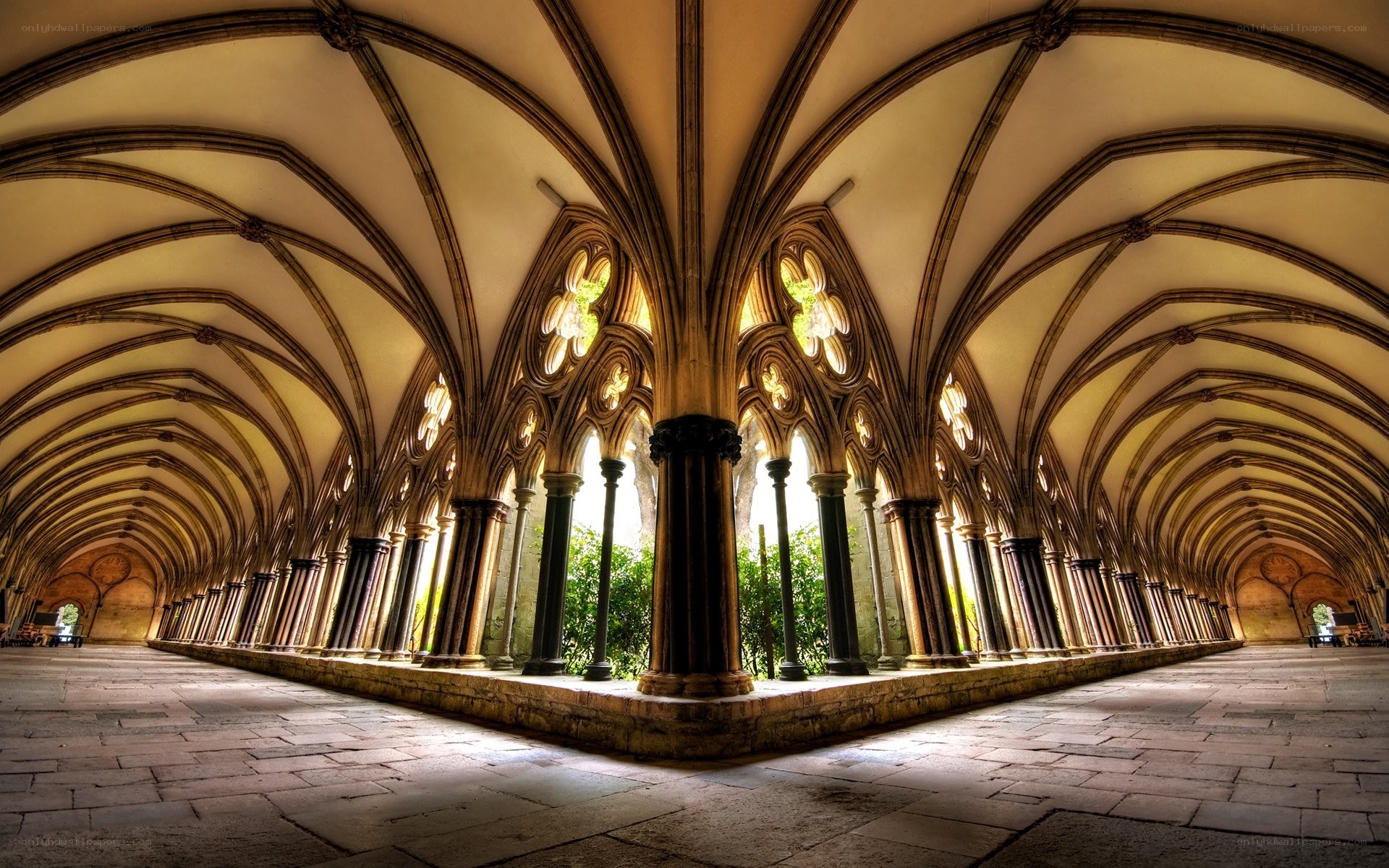 Gothic cloister with vaulted ceiling