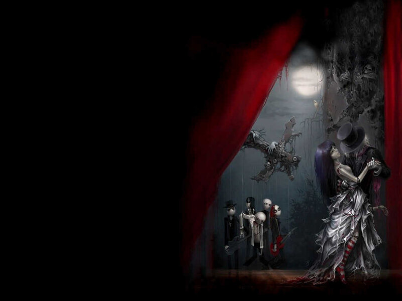 Gothic couple dancing on stage