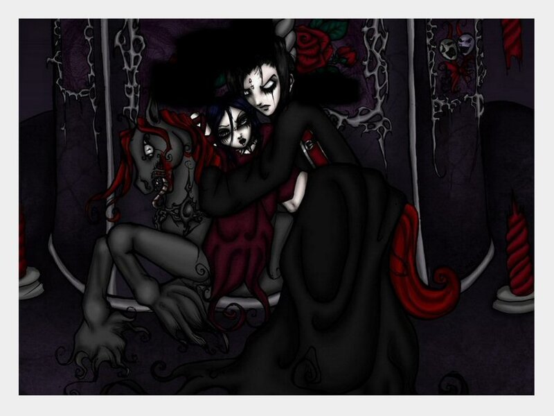Gothic couple embracing