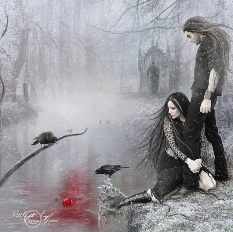 Gothic Couple in Snow