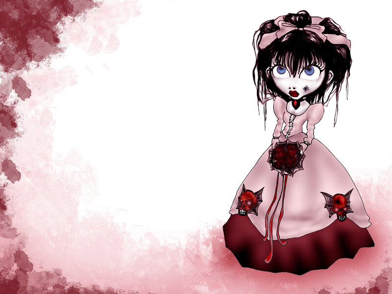 gothic doll with skull bouquet