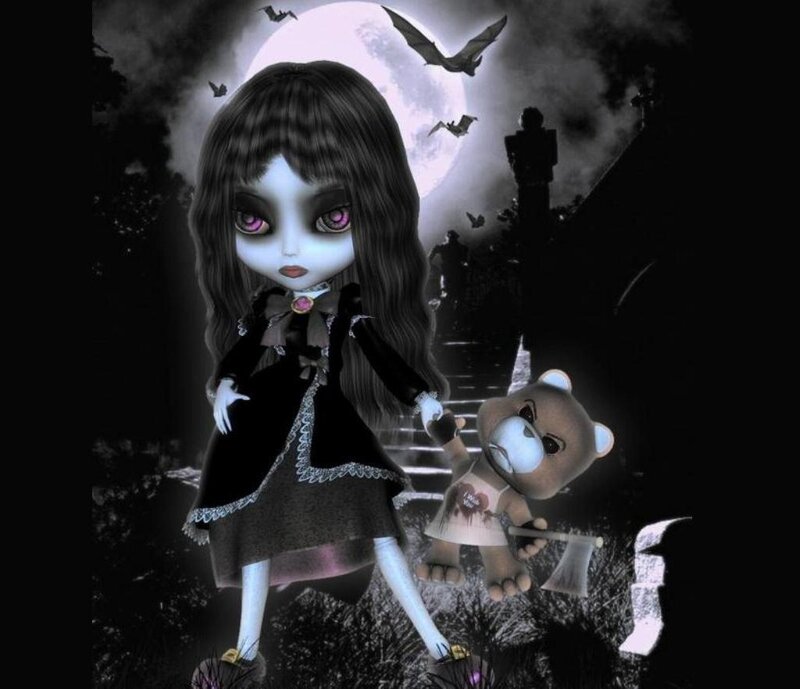 Gothic Doll with Teddy Bear