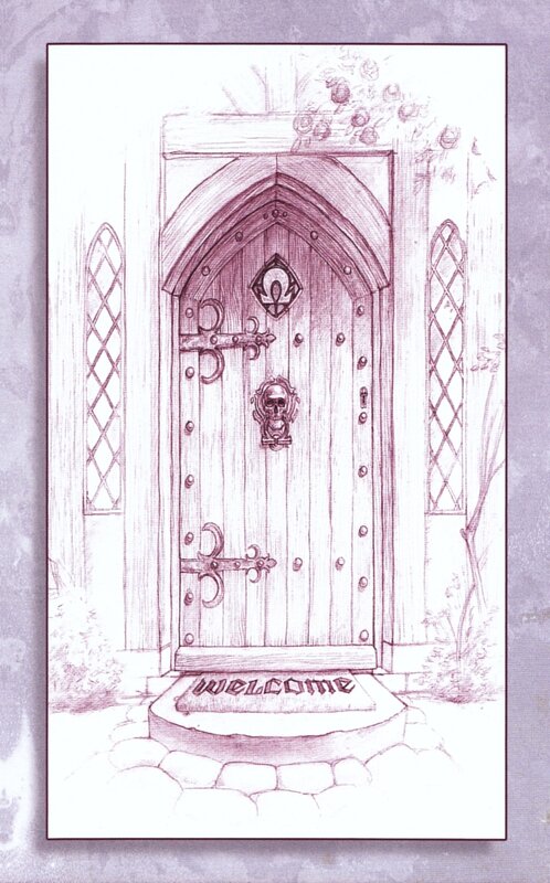 Gothic door with welcome mat