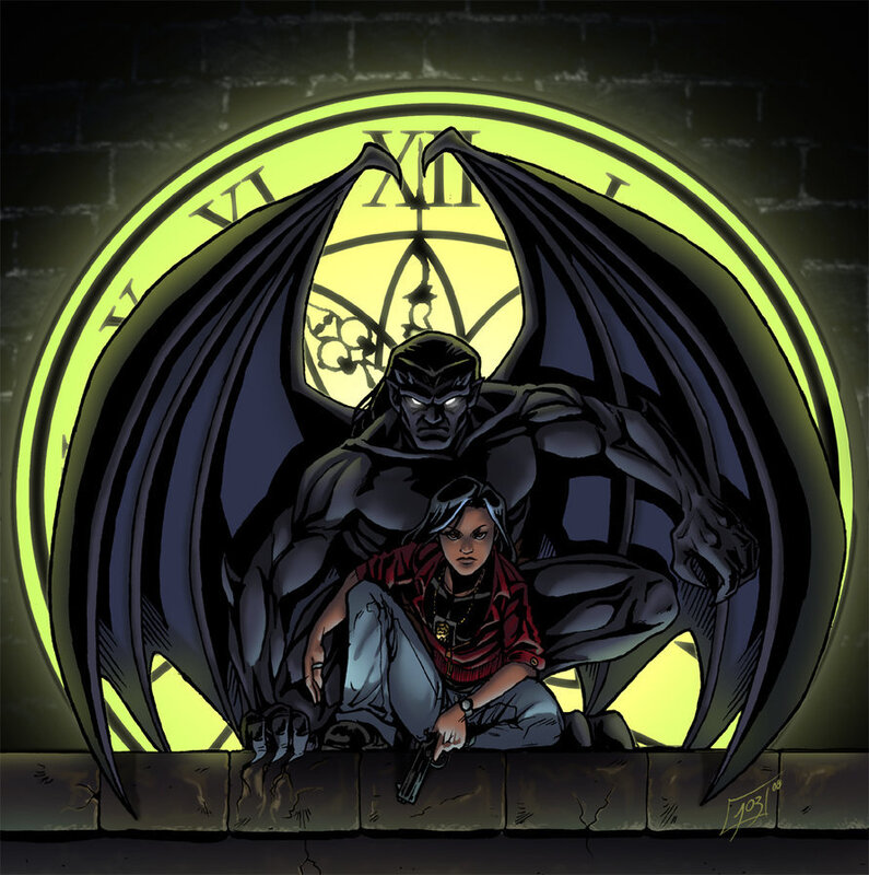 Gothic duo with glowing clock