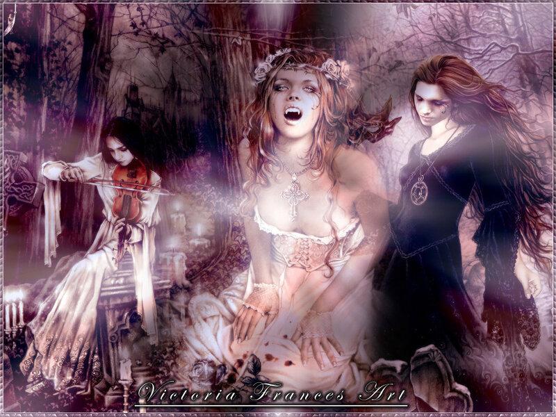 Gothic fantasy scene with three women