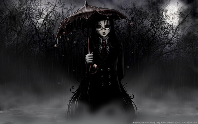 Gothic figure in rain
