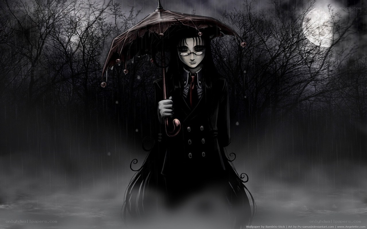 Gothic figure in rain