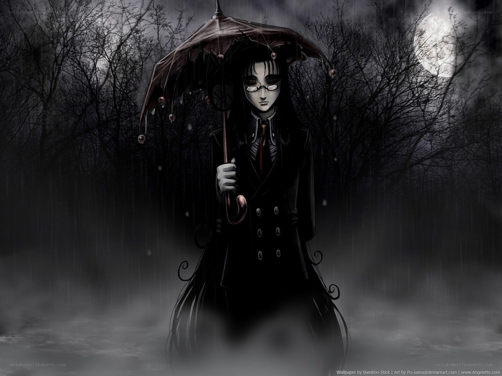 Gothic figure in rainy forest