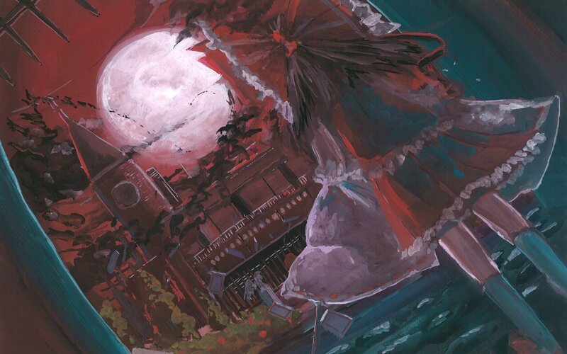 Gothic figure under red moon