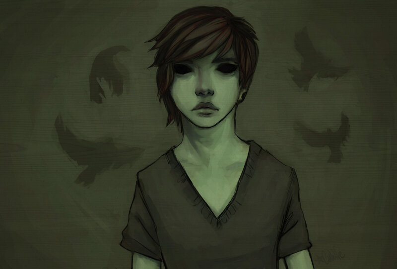 Gothic figure with crows