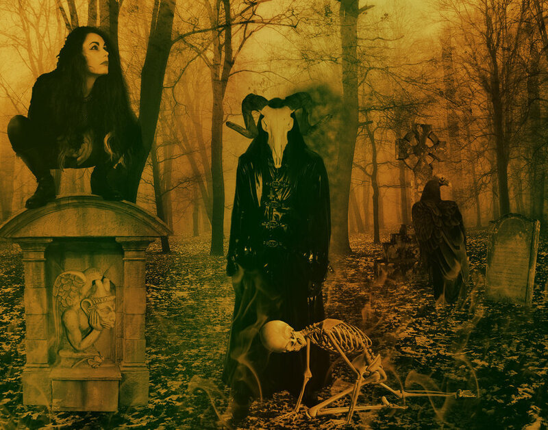 Gothic forest scene with figures