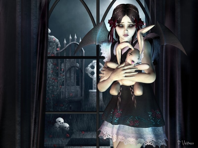 gothic girl with doll
