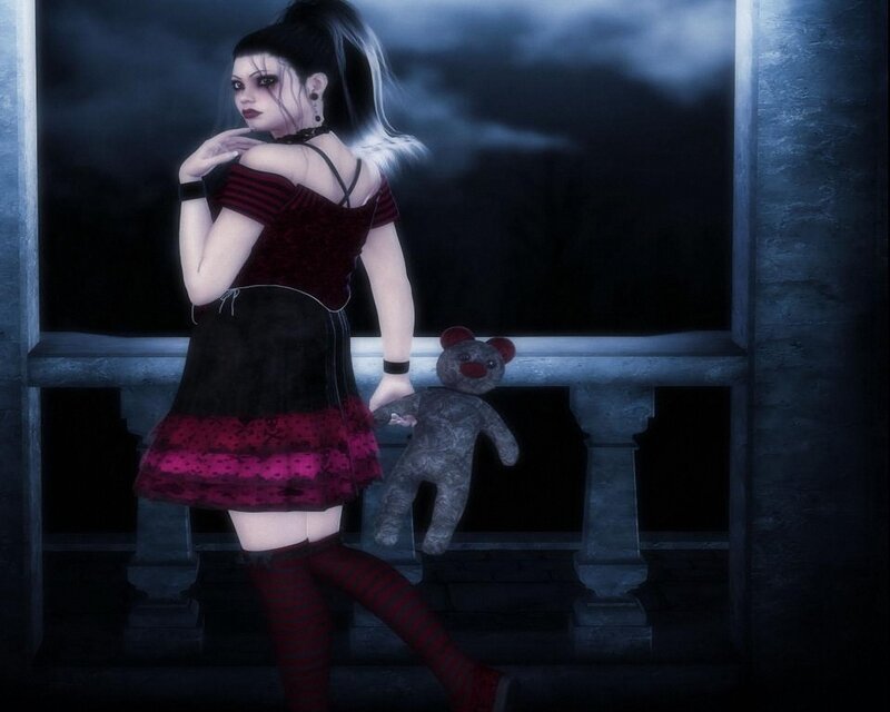 gothic girl with teddy bear
