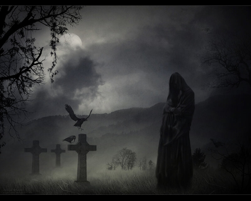 Gothic graveyard at night