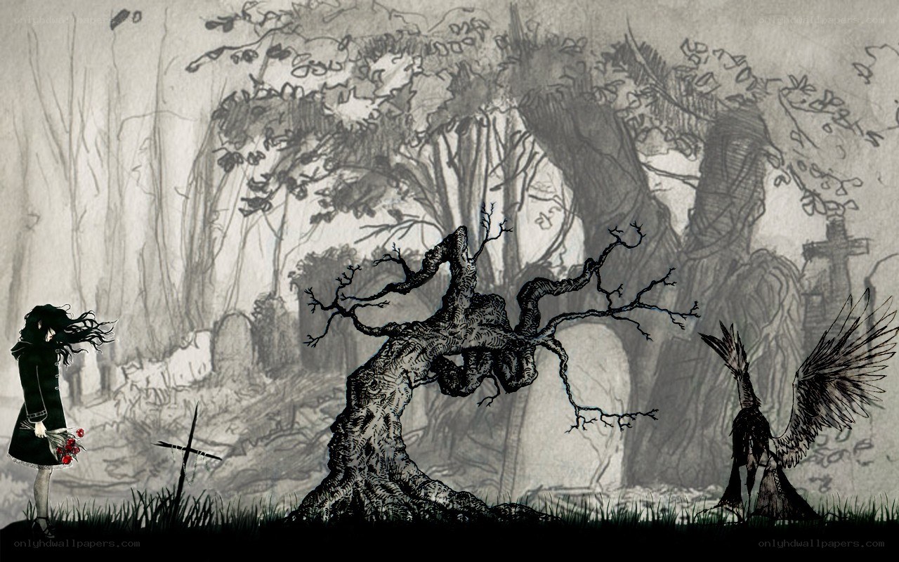 Gothic graveyard scene