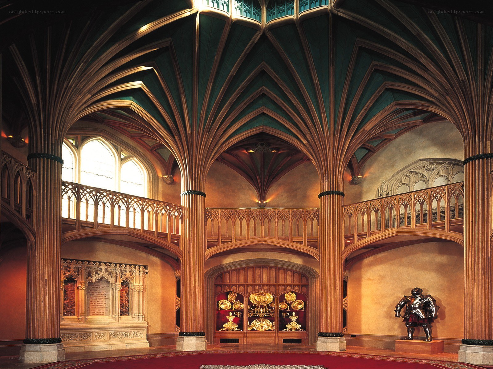 Gothic hall with armor display