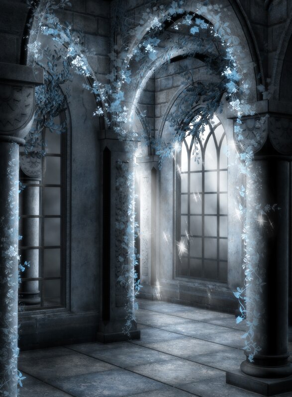 Gothic hall with glowing vines