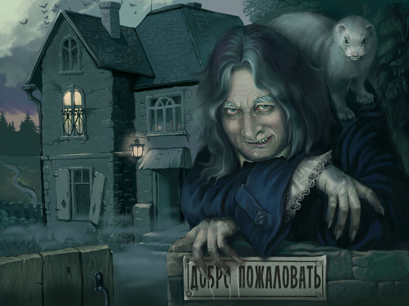 Gothic horror character with ferret