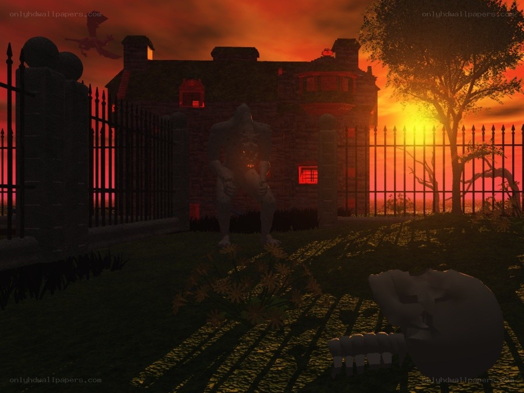 Gothic mansion at sunset