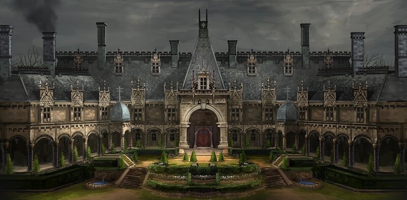 Gothic Mansion Courtyard — Gray