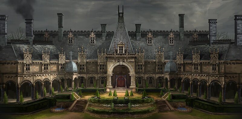 gothic mansion courtyard